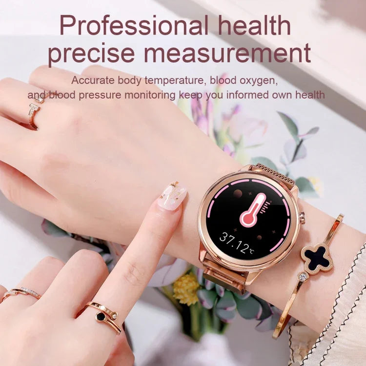 F80 Damen-Smartwatch mit 1,3-Zoll-TFT-Farbdisplay, IP68 wasserdicht, unterstützt Körpertemperaturmessung, Blutdruckmessung und Menstruationszyklus-Erinnerung