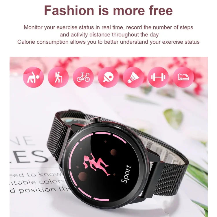 F80 Damen-Smartwatch mit 1,3-Zoll-TFT-Farbdisplay, IP68 wasserdicht, unterstützt Körpertemperaturmessung, Blutdruckmessung und Menstruationszyklus-Erinnerung