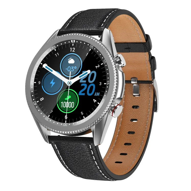 M98 Smartwatch mit 1,28 Zoll IPS-Farbbildschirm, IP67 wasserdicht, unterstützt Schlafüberwachung, Herzfrequenzmessung und Bluetooth-Anrufe, Stil: Lederarmband, Lederarmband (Silber), Lederarmband (Schwarz)