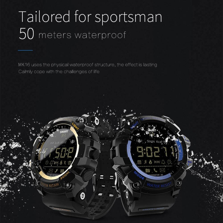 Lokmat MK16 Smartwatch mit LCD-Bildschirm, wasserdicht bis 50 m, unterstützt Benachrichtigungen, Fernauslöser für die Kamera und Bewegungserkennung.