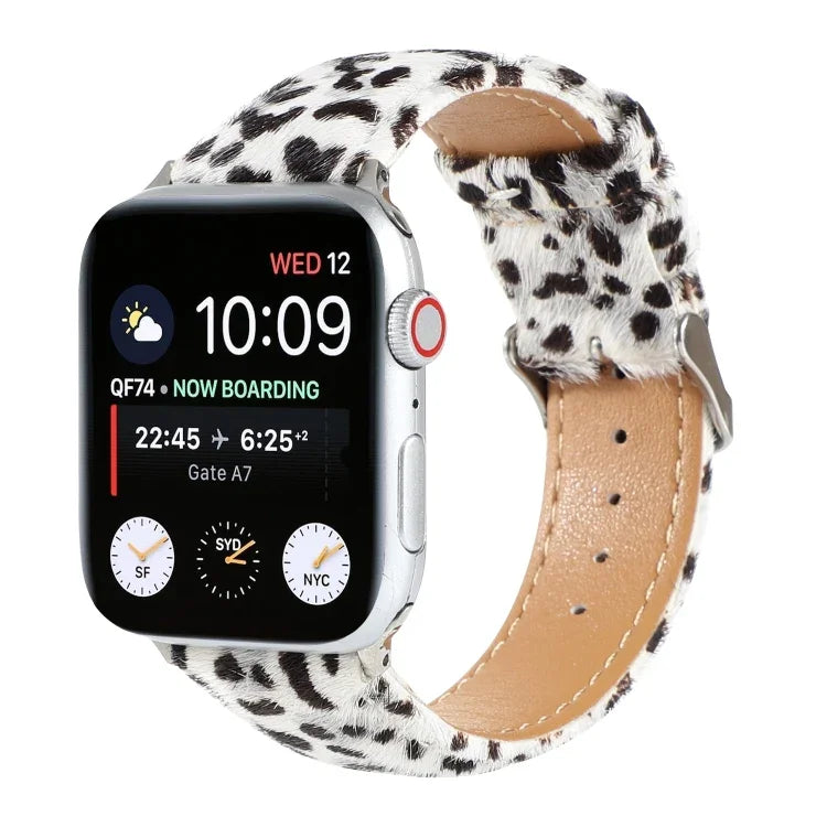Horsehair Fluffy Leopard Print Leather Watch Strap, For Apple Watch Ultra 49mm / Series 8&7 45mm / SE 2&6&SE&5&4 44mm / 3&2&1 42mm, For Apple Watch Series 8&7 41mm / SE 2&6&SE&5&4 40mm / 3&2&1 38mm                                                       ...