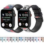 Printed Leather Watch Strap, For Apple Watch Series 7 45mm / 6 & SE & 5 & 4 44mm / 3 & 2 & 1 42mm, For Apple Watch Series 8&7 41mm / SE 2&6&SE&5&4 40mm / 3&2&1 38mm, For Apple Watch PSeries 7 41mm / 6 & SE & 5 & 4 40mm / 3 & 2 & 1 38mm                 ...