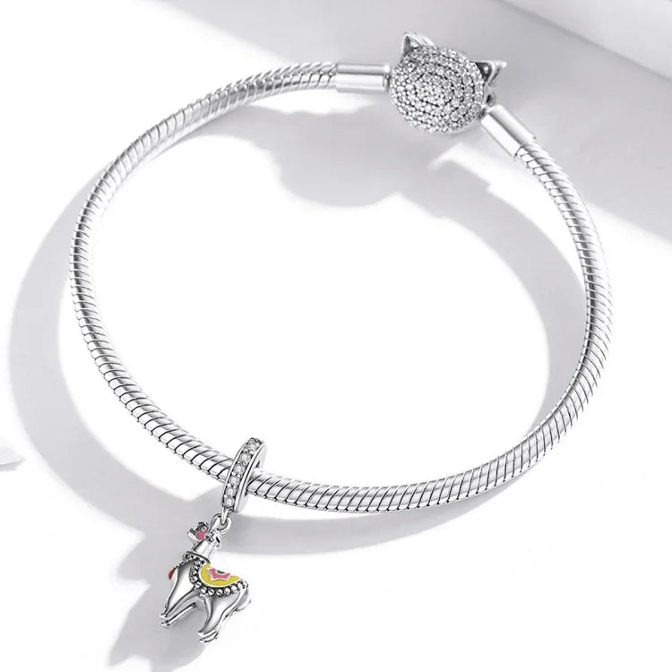 Niedlicher Alpaka-Anhänger aus 925er Sterlingsilber, DIY-Armband- und Halskettenzubehör, süßes Alpaka