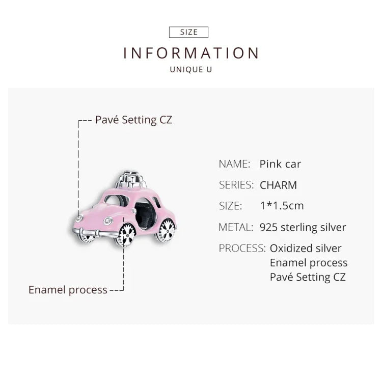 S925 Sterling Silber Rosa Auto Perlen DIY Armband Halskette Accessoires, Rosa Auto