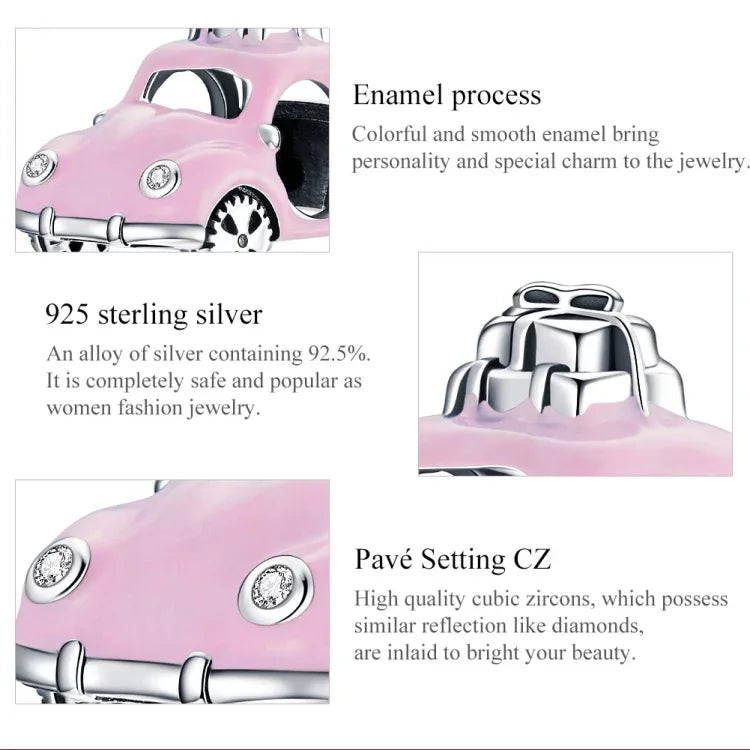 S925 Sterling Silber Rosa Auto Perlen DIY Armband Halskette Accessoires, Rosa Auto