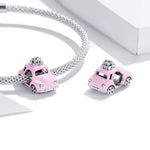 S925 Sterling Silber Rosa Auto Perlen DIY Armband Halskette Accessoires, Rosa Auto