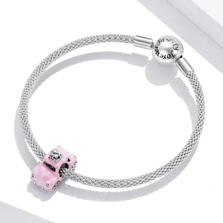 S925 Sterling Silber Rosa Auto Perlen DIY Armband Halskette Accessoires, Rosa Auto