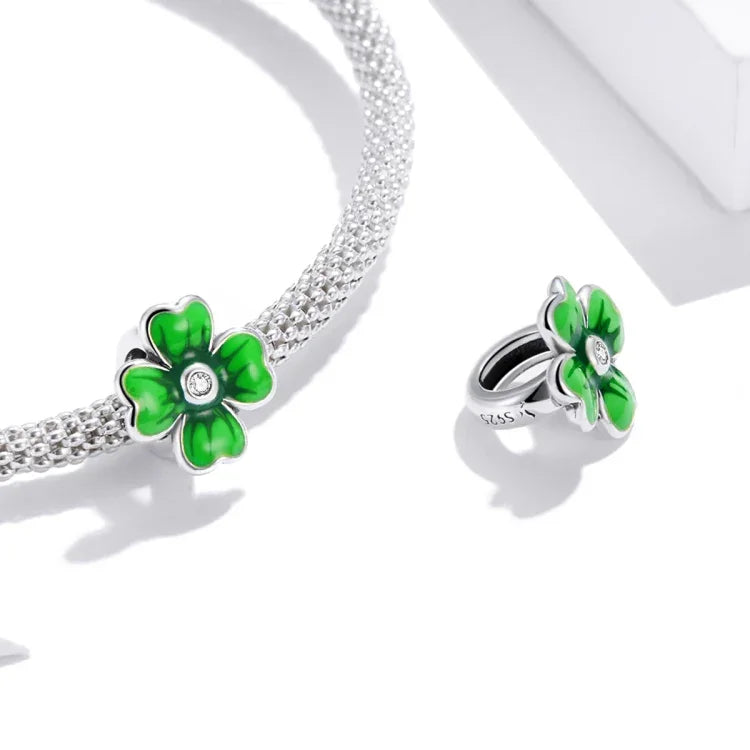 Glücksklee-Perlen aus 925er Sterlingsilber, DIY-Armband- und Halskettenzubehör, Glücksklee