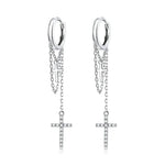Ohrringe mit langem Quastenkreuz aus 925er Sterlingsilber für Damen