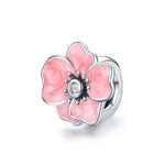 S925 Sterling Silber Perlen mit rosa Blüten, DIY Armband Halskette Accessoires, rosa Blume