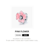 S925 Sterling Silber Perlen mit rosa Blüten, DIY Armband Halskette Accessoires, rosa Blume