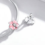 S925 Sterling Silber Perlen mit rosa Blüten, DIY Armband Halskette Accessoires, rosa Blume