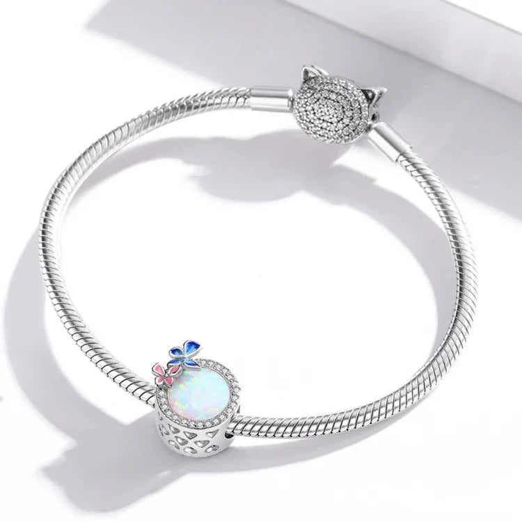 S925 Sterling Silber Schmetterlingsfederperlen DIY Armband Halskette Zubehör, Schmetterlingsfeder