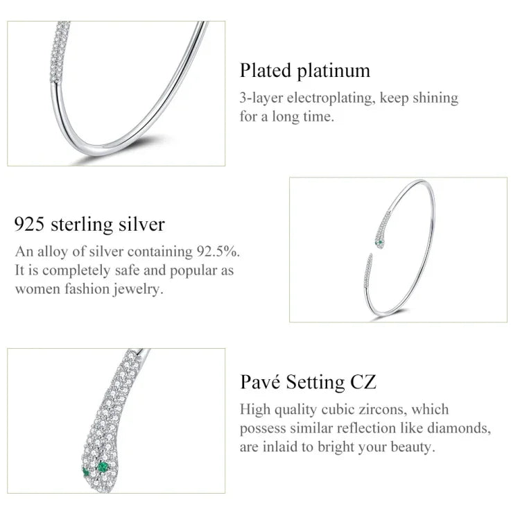 Schlangenarmband aus 925er Sterlingsilber, offen, Damenschmuck, Schlange