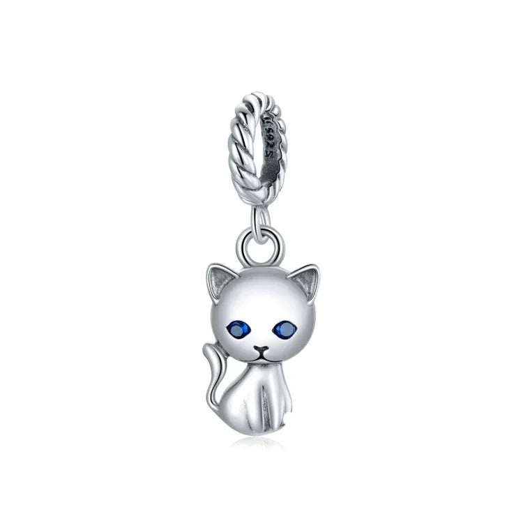 Niedlicher Katzenanhänger aus 925er Sterlingsilber, DIY-Armband- und Halskettenzubehör, Katze