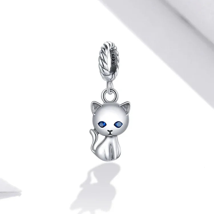 Niedlicher Katzenanhänger aus 925er Sterlingsilber, DIY-Armband- und Halskettenzubehör, Katze