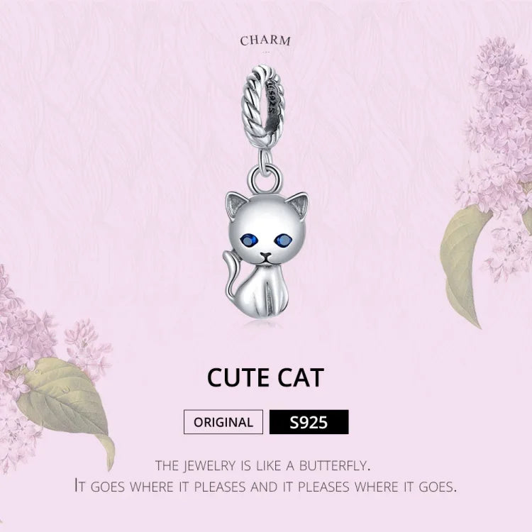 Niedlicher Katzenanhänger aus 925er Sterlingsilber, DIY-Armband- und Halskettenzubehör, Katze