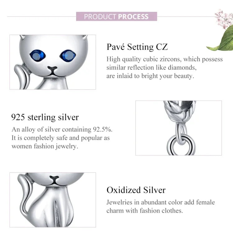 Niedlicher Katzenanhänger aus 925er Sterlingsilber, DIY-Armband- und Halskettenzubehör, Katze