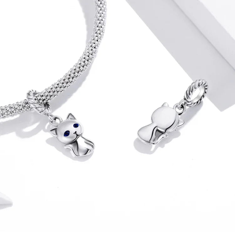 Niedlicher Katzenanhänger aus 925er Sterlingsilber, DIY-Armband- und Halskettenzubehör, Katze