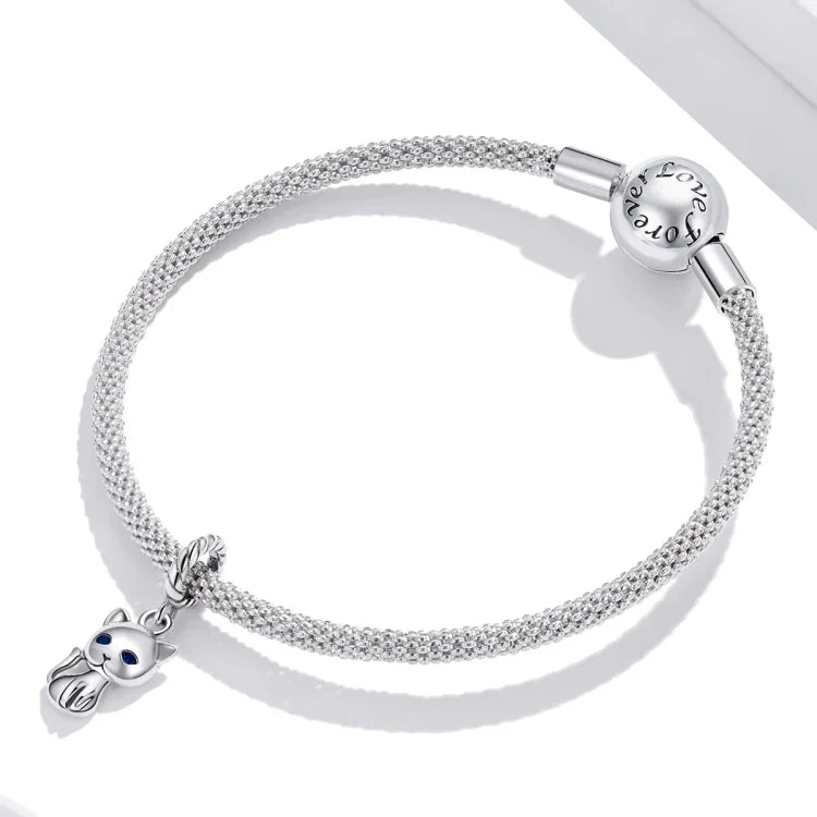 Niedlicher Katzenanhänger aus 925er Sterlingsilber, DIY-Armband- und Halskettenzubehör, Katze