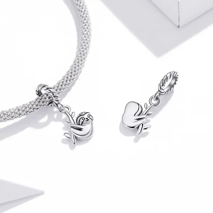 Niedlicher Faultier-Anhänger aus 925er Sterlingsilber, DIY-Armband- und Halskettenzubehör, kleines Faultier