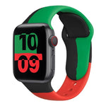 Schwarze Unity Silikon-Sportarmbänder als Ersatz für Apple Watch Series 6, SE, 5 und 4 (40 mm) sowie 3, 2 und 1 (38 mm) und Apple Watch (40 mm/38 mm).