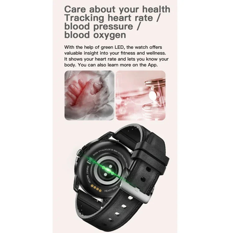 MX12 Smartwatch mit 1,3-Zoll-IPS-Farbdisplay, IP68 wasserdicht, unterstützt Bluetooth-Anrufe, Schlafüberwachung und Herzfrequenzmessung, Edelstahlarmband