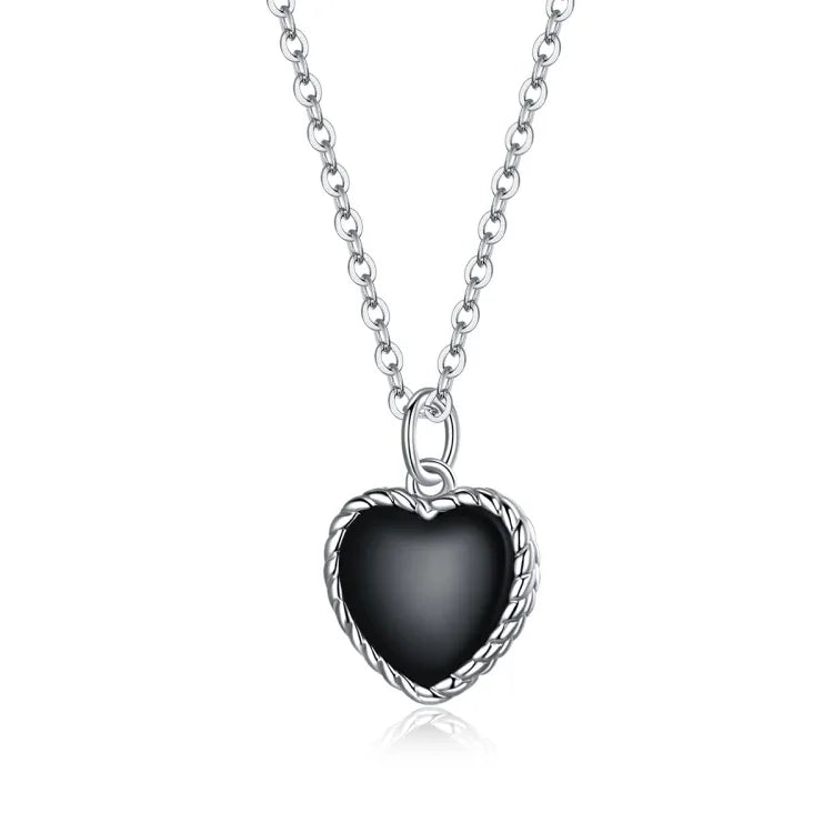 Schwarze Herz-Halskette für Damen aus 925er Sterlingsilber