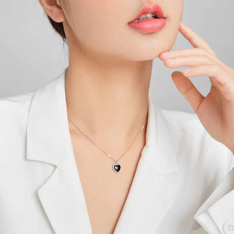 Schwarze Herz-Halskette für Damen aus 925er Sterlingsilber