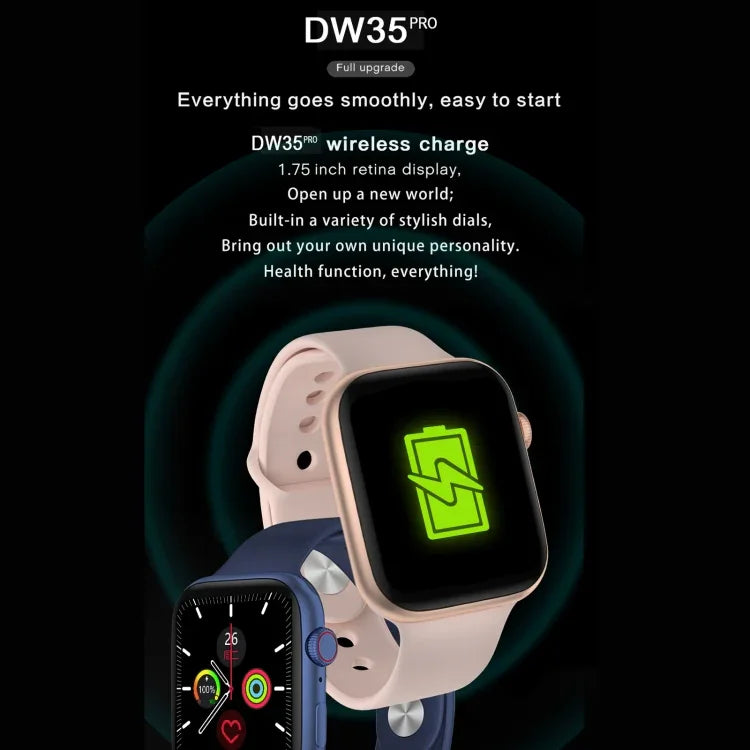 DW35PRO Smartwatch mit 1,75-Zoll-Farbdisplay, IPX7 wasserdicht, unterstützt Bluetooth-Anrufe annehmen und ablehnen / Schlafüberwachung / Herzfrequenzmessung, Armbandvarianten: Silikon (Rot), Silikon (Weiß), Silikon (Pink), Silikon (Blau) ...