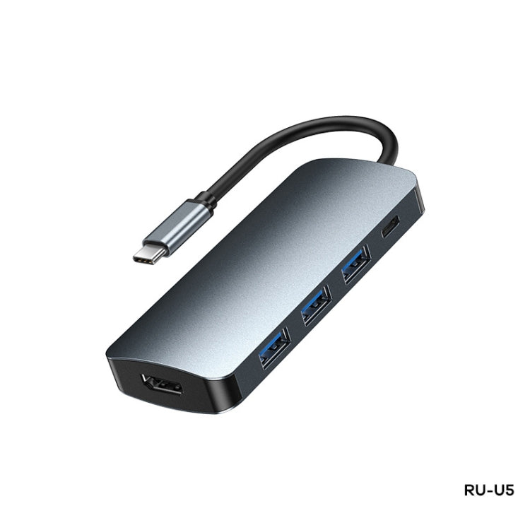 Remax RU-U5 5-in-1 Multifunktionaler Typ-C / USB-C HUB Dockingstation, 5-in-1