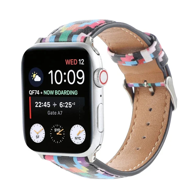 Armband aus bedrucktem Leder im Ethno-Stil mit Marmormuster für Apple Watch Series 6 &amp; SE &amp; 5 &amp; 4 (44 mm) / 3 &amp; 2 &amp; 1 (42 mm), 5 &amp; 4 (40 mm) / 3 &amp; 2 &amp; 1 (38 mm)
