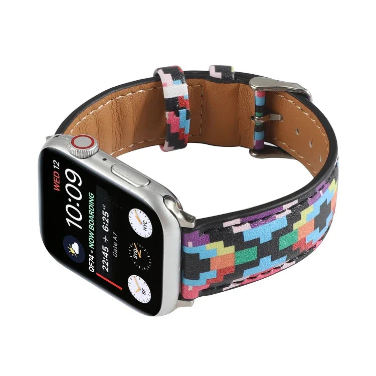 Armband aus bedrucktem Leder im Ethno-Stil mit Marmormuster für Apple Watch Series 6 &amp; SE &amp; 5 &amp; 4 (44 mm) / 3 &amp; 2 &amp; 1 (42 mm), 5 &amp; 4 (40 mm) / 3 &amp; 2 &amp; 1 (38 mm)