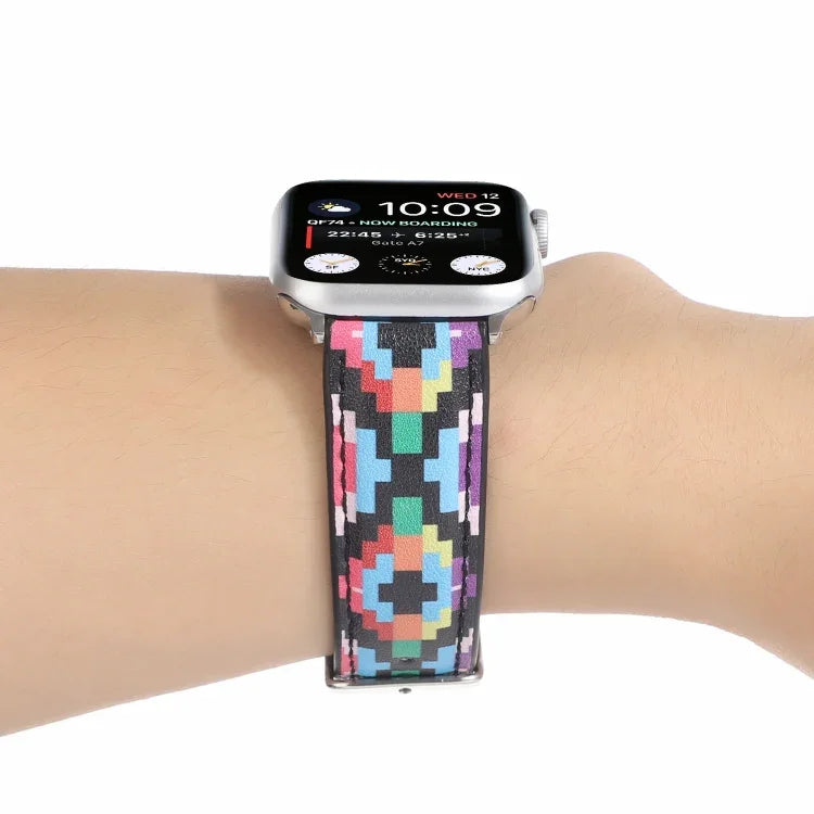 Armband aus bedrucktem Leder im Ethno-Stil mit Marmormuster für Apple Watch Series 6 &amp; SE &amp; 5 &amp; 4 (44 mm) / 3 &amp; 2 &amp; 1 (42 mm), 5 &amp; 4 (40 mm) / 3 &amp; 2 &amp; 1 (38 mm)