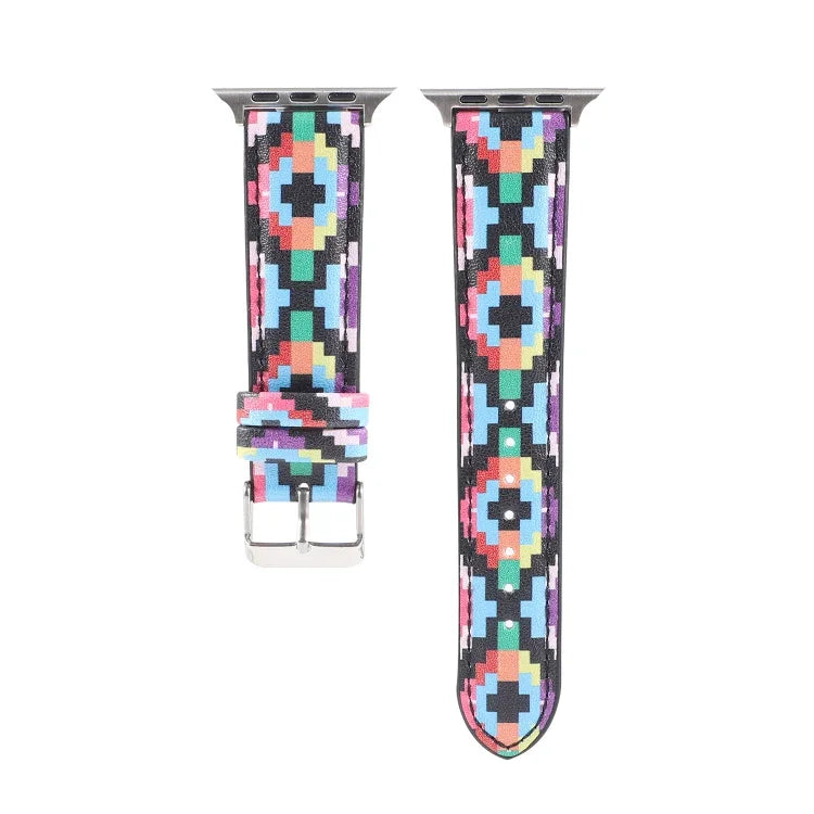 Armband aus bedrucktem Leder im Ethno-Stil mit Marmormuster für Apple Watch Series 6 &amp; SE &amp; 5 &amp; 4 (44 mm) / 3 &amp; 2 &amp; 1 (42 mm), 5 &amp; 4 (40 mm) / 3 &amp; 2 &amp; 1 (38 mm)