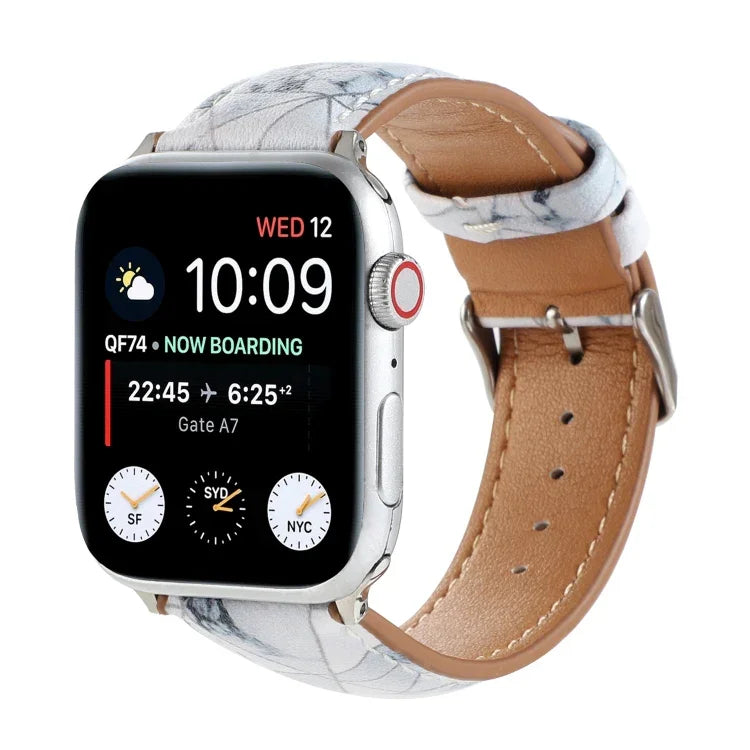 Armband aus bedrucktem Leder im Ethno-Stil mit Marmormuster für Apple Watch Series 6 &amp; SE &amp; 5 &amp; 4 (44 mm) / 3 &amp; 2 &amp; 1 (42 mm), 5 &amp; 4 (40 mm) / 3 &amp; 2 &amp; 1 (38 mm)