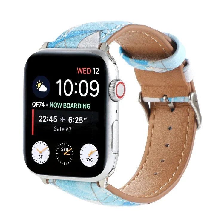 Armband aus bedrucktem Leder im Ethno-Stil mit Marmormuster für Apple Watch Series 6 &amp; SE &amp; 5 &amp; 4 (44 mm) / 3 &amp; 2 &amp; 1 (42 mm), 5 &amp; 4 (40 mm) / 3 &amp; 2 &amp; 1 (38 mm)