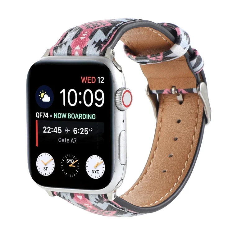 Armband aus bedrucktem Leder im Ethno-Stil mit Marmormuster für Apple Watch Series 6 &amp; SE &amp; 5 &amp; 4 (44 mm) / 3 &amp; 2 &amp; 1 (42 mm), 5 &amp; 4 (40 mm) / 3 &amp; 2 &amp; 1 (38 mm)