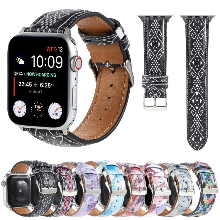 Armband aus bedrucktem Leder im Ethno-Stil mit Marmormuster für Apple Watch Series 6 &amp; SE &amp; 5 &amp; 4 (44 mm) / 3 &amp; 2 &amp; 1 (42 mm), 5 &amp; 4 (40 mm) / 3 &amp; 2 &amp; 1 (38 mm)