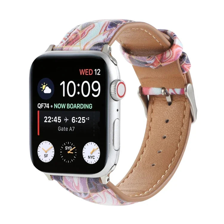 Armband aus bedrucktem Leder im Ethno-Stil mit Marmormuster für Apple Watch Series 6 &amp; SE &amp; 5 &amp; 4 (44 mm) / 3 &amp; 2 &amp; 1 (42 mm), 5 &amp; 4 (40 mm) / 3 &amp; 2 &amp; 1 (38 mm)