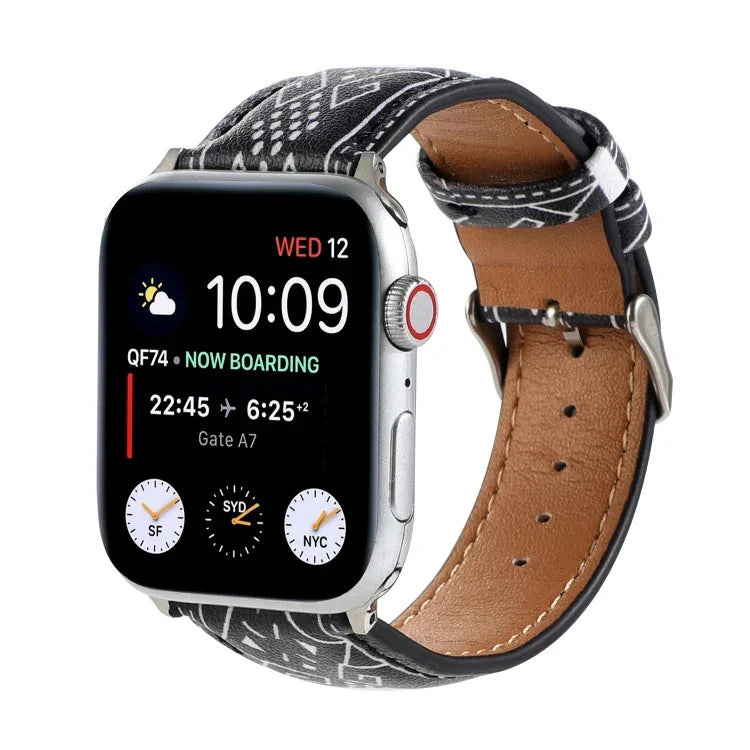 Armband aus bedrucktem Leder im Ethno-Stil mit Marmormuster für Apple Watch Series 6 &amp; SE &amp; 5 &amp; 4 (44 mm) / 3 &amp; 2 &amp; 1 (42 mm), 5 &amp; 4 (40 mm) / 3 &amp; 2 &amp; 1 (38 mm)