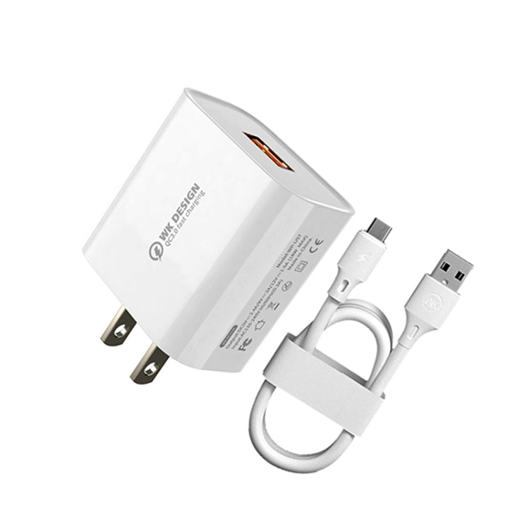 WK WP-U57 18W Speed QC3.0 Schnellladegerät + USB auf Typ-C / USB-C Datenkabel, US-Stecker
