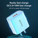 WK WP-U57 Max 18W Maxspeed QC3.0 Schnellladegerät + USB auf 8-Pin-Datenkabel, US-Stecker, EU-Stecker