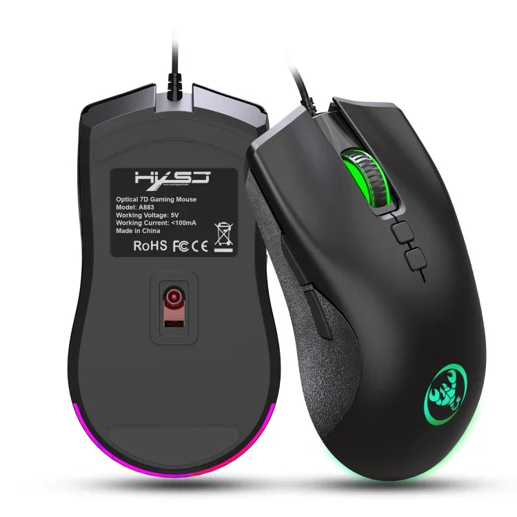 HXSJ A883 7-Tasten 6400DPI RGB-Beleuchtung Mechanische Kabelgebundene Gaming-Maus