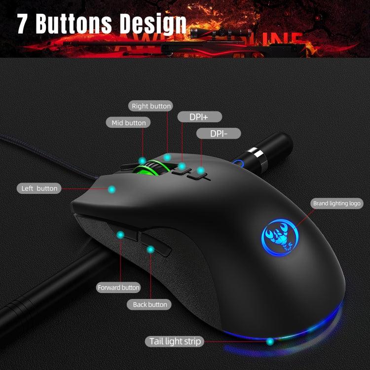 HXSJ A883 7-Tasten 6400DPI RGB-Beleuchtung Mechanische Kabelgebundene Gaming-Maus