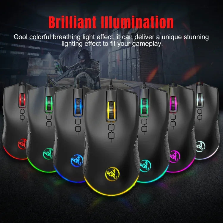 HXSJ A883 7-Tasten 6400DPI RGB-Beleuchtung Mechanische Kabelgebundene Gaming-Maus