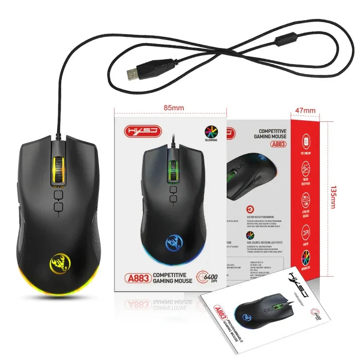 HXSJ A883 7-Tasten 6400DPI RGB-Beleuchtung Mechanische Kabelgebundene Gaming-Maus