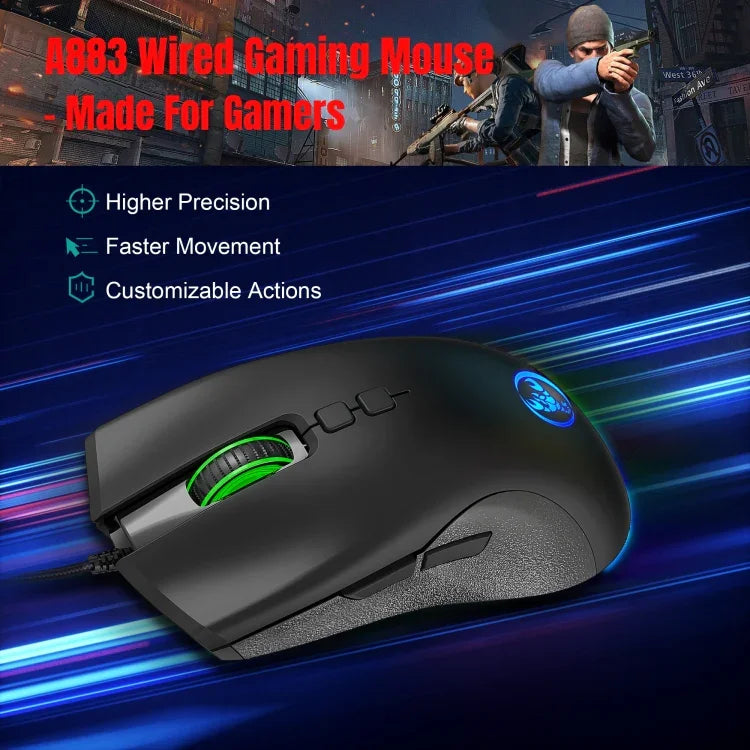 HXSJ A883 7-Tasten 6400DPI RGB-Beleuchtung Mechanische Kabelgebundene Gaming-Maus