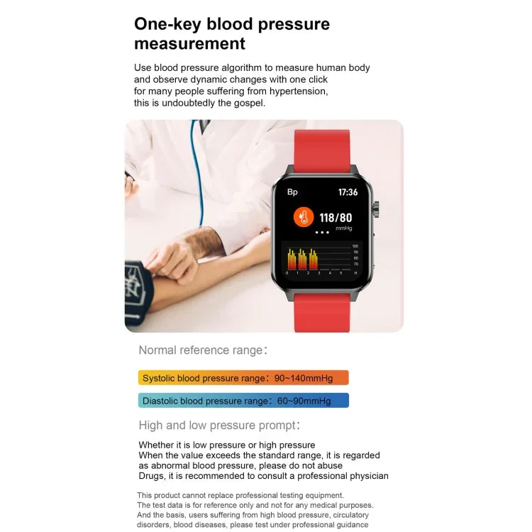 E86 Smartwatch mit 1,7-Zoll-TFT-Farbbildschirm, IP68 wasserdicht, unterstützt Blutsauerstoffmessung, Körpertemperaturmessung und KI-gestützte medizinische Diagnose, Ausführung: TPU-Armband, TPU-Armband (Blau), TPU-Armband (Schwarz), TPU-Armband (Rot)