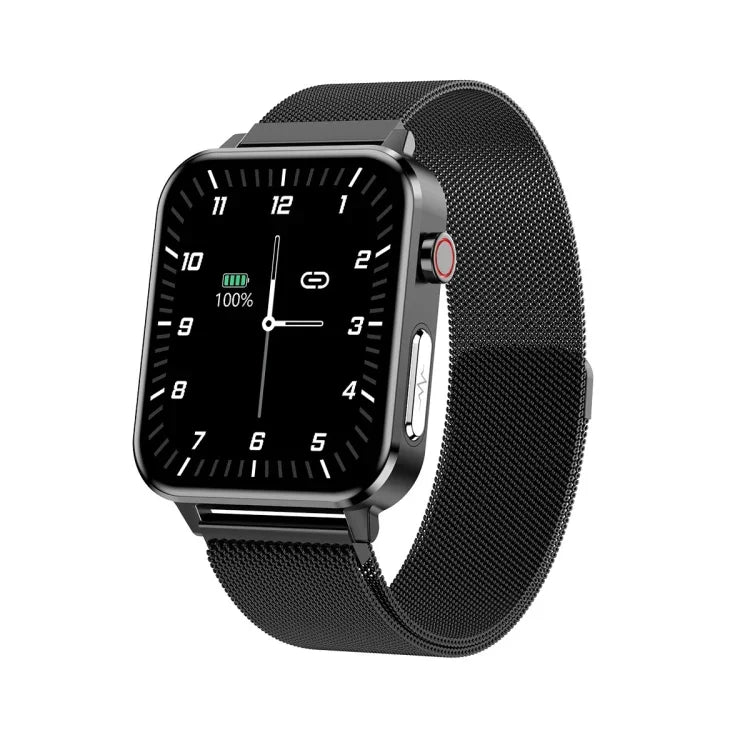E86 Smartwatch mit 1,7-Zoll-TFT-Farbbildschirm, IP68 wasserdicht, unterstützt Blutsauerstoffmessung, Körpertemperaturmessung und KI-gestützte medizinische Diagnose, Ausführung: Stahlarmband, Stahlarmband (Schwarz)